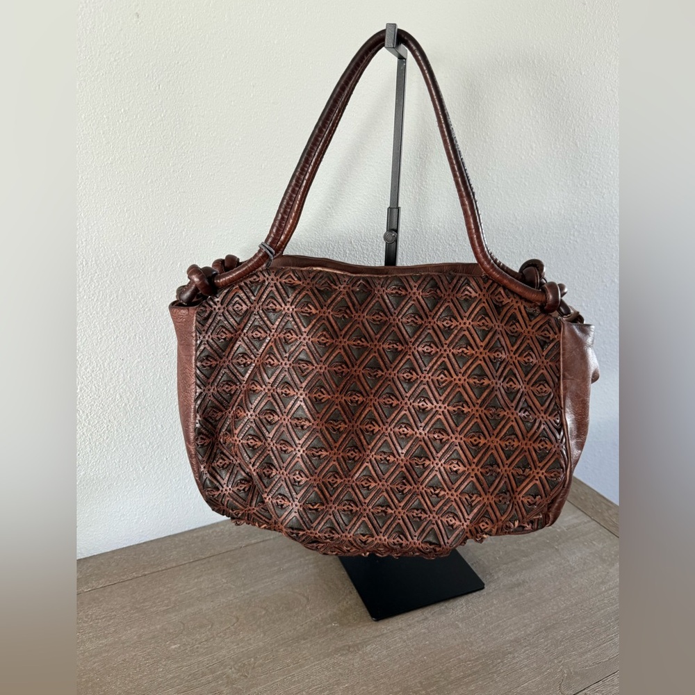 Handmade in Italy Piece Dyed Laser Cut Leather Shoulder Bag